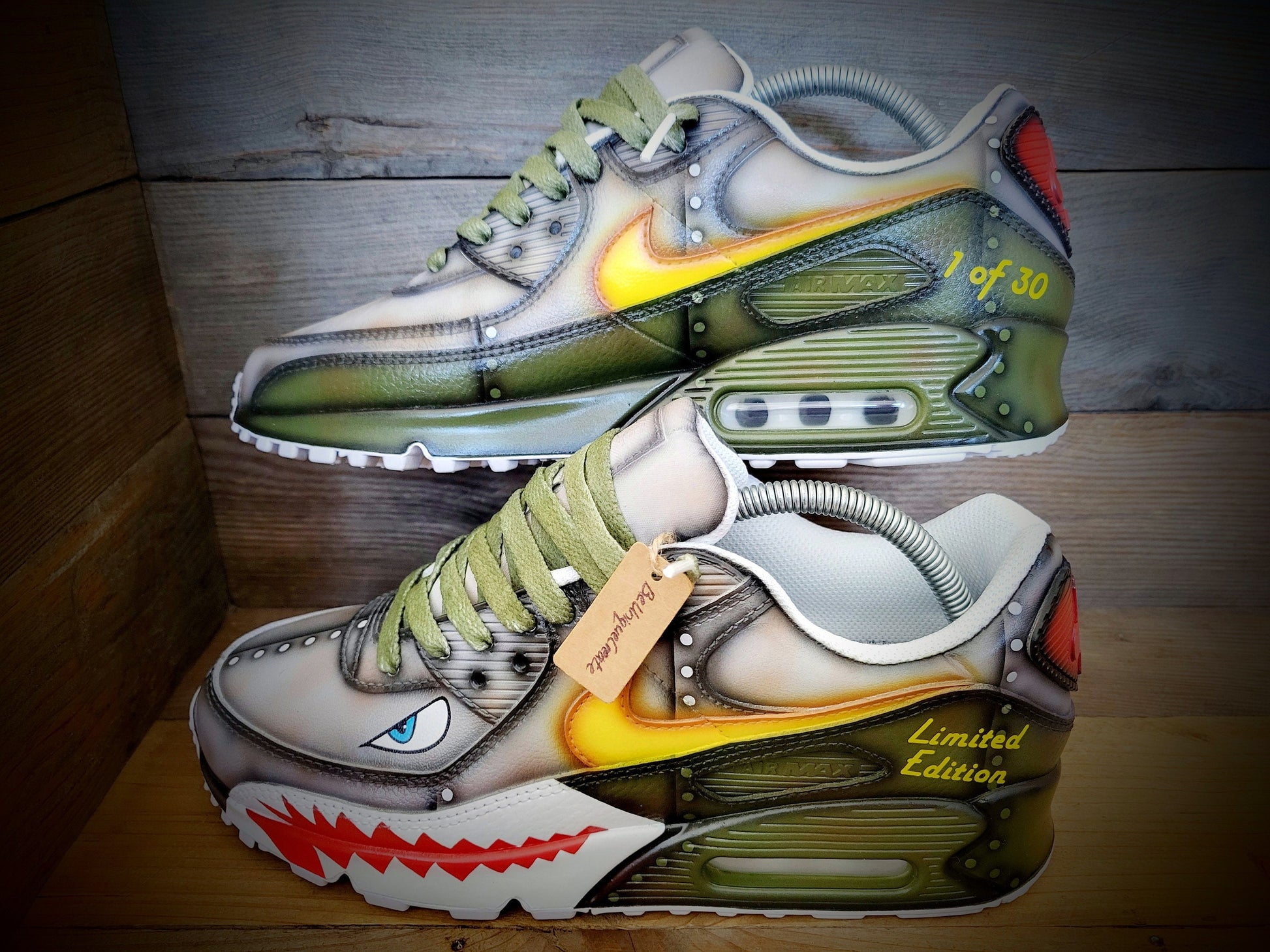 Custom Painted Air Max 90/Sneakers/Shoes/Kicks/Premium/Personalised/Premium Warhawk/Sharks Teeth