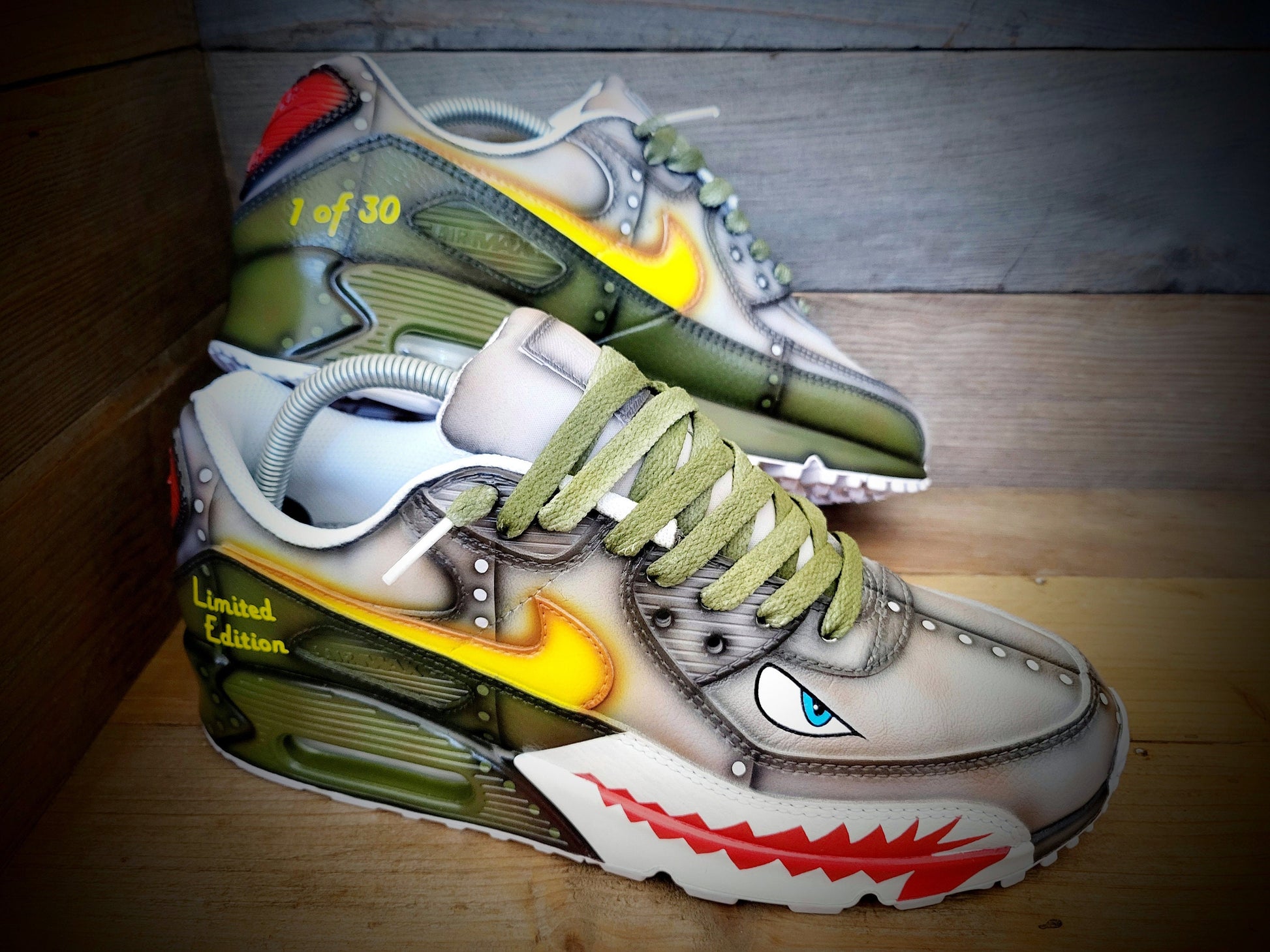 Custom Painted Air Max 90/Sneakers/Shoes/Kicks/Premium/Personalised/Premium Warhawk/Sharks Teeth