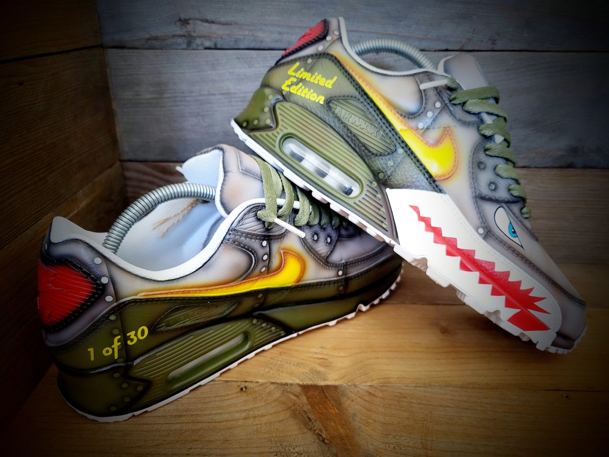 Custom Painted Air Max 90/Sneakers/Shoes/Kicks/Premium/Personalised/Premium Warhawk/Sharks Teeth