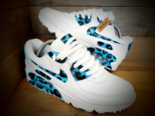 Custom Painted Air Max 90/Sneakers/Shoes/Kicks/Premium/Personalised/Blue Leopard Print