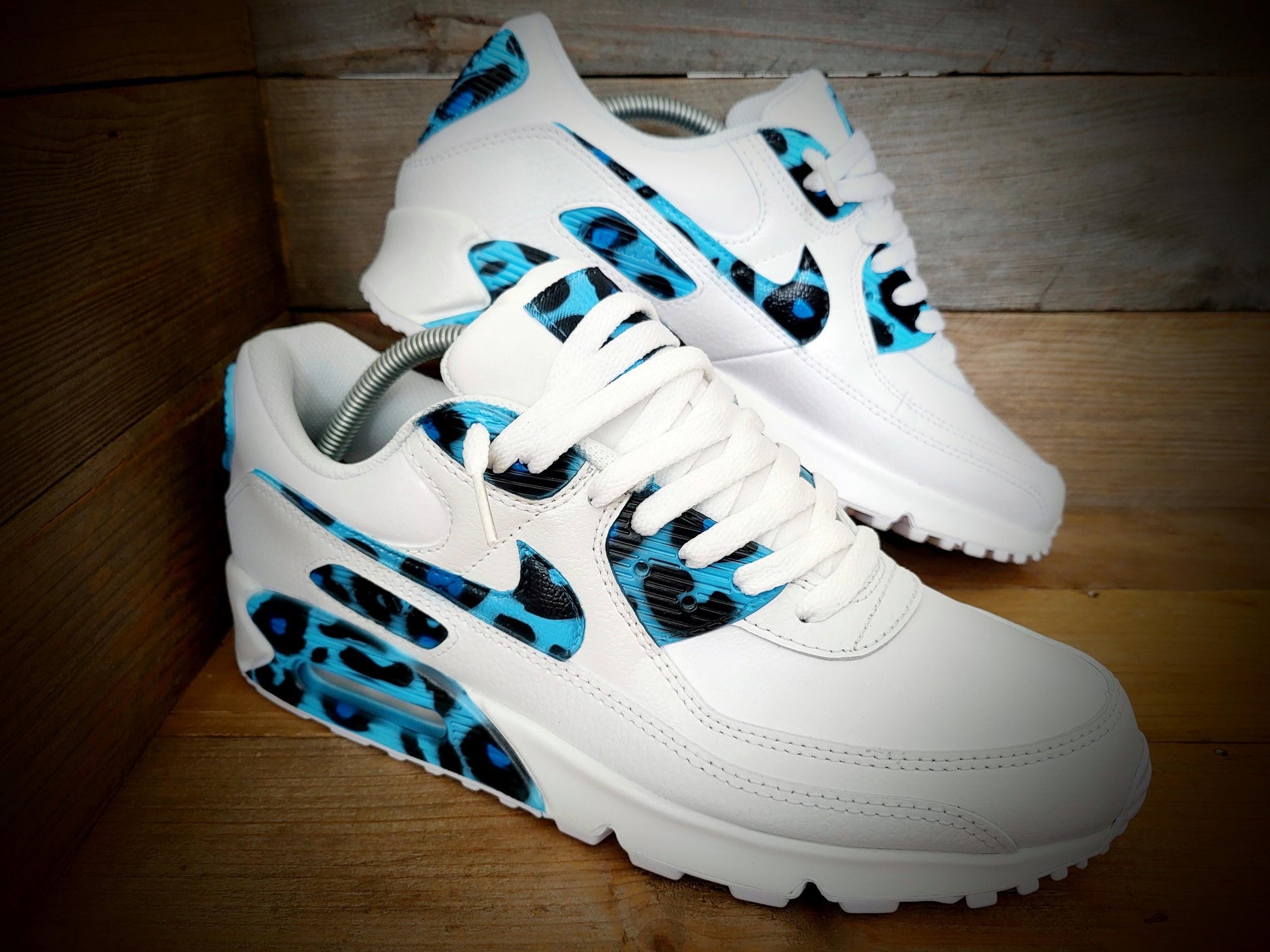 Custom Painted Air Max 90/Sneakers/Shoes/Kicks/Premium/Personalised/Blue Leopard Print