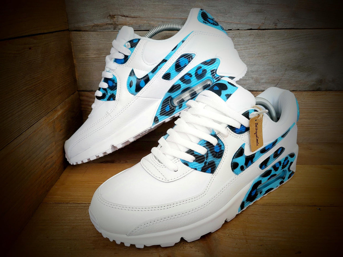 Custom Painted Air Max 90/Sneakers/Shoes/Kicks/Premium/Personalised/Blue Leopard Print