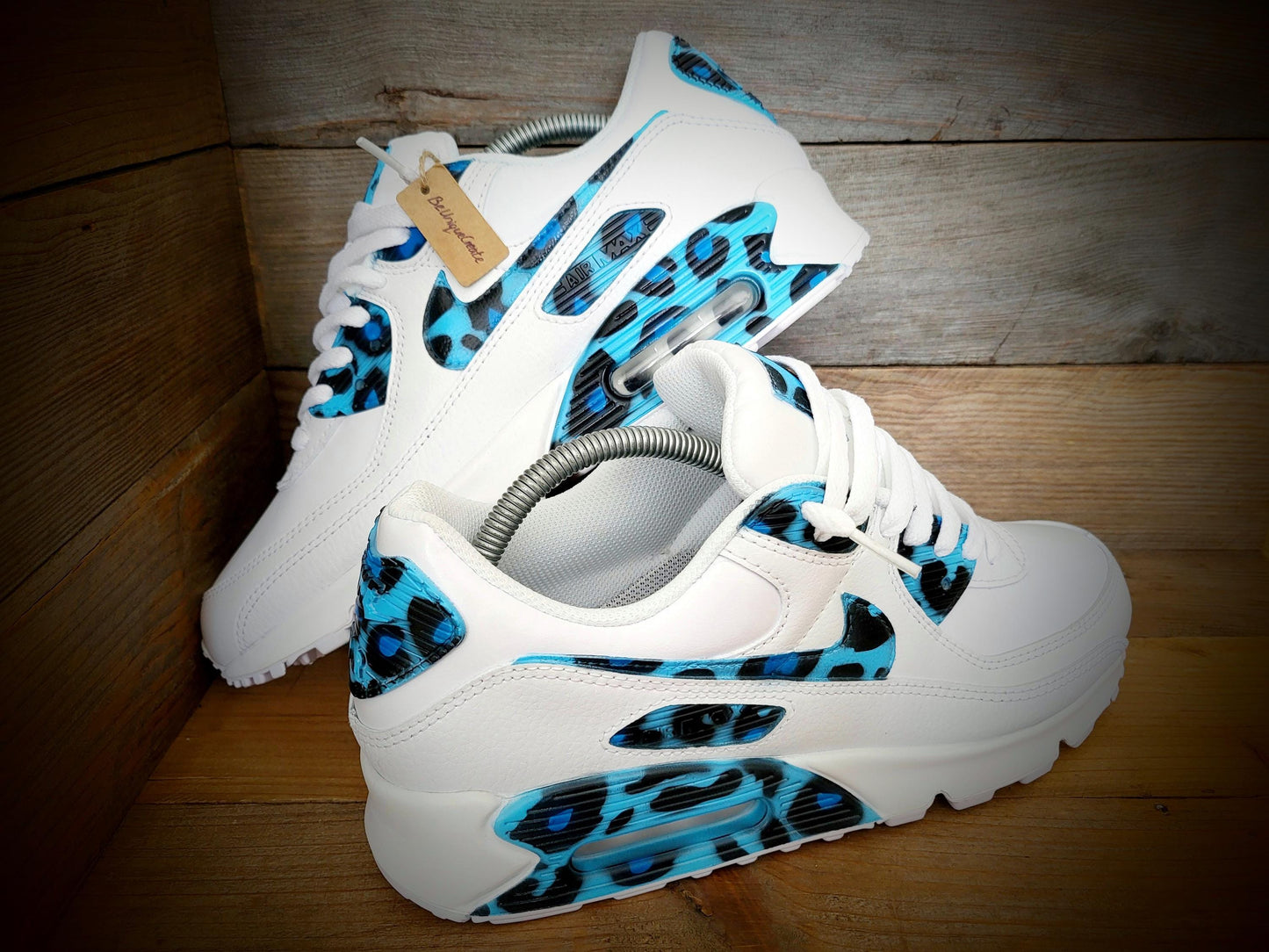 Custom Painted Air Max 90/Sneakers/Shoes/Kicks/Premium/Personalised/Blue Leopard Print