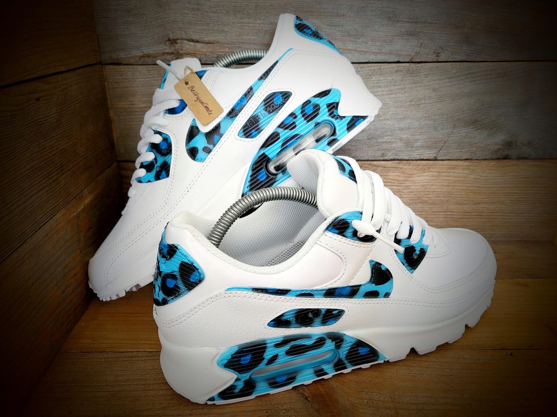 Custom Painted Air Max 90/Sneakers/Shoes/Kicks/Premium/Personalised/Blue Leopard Print