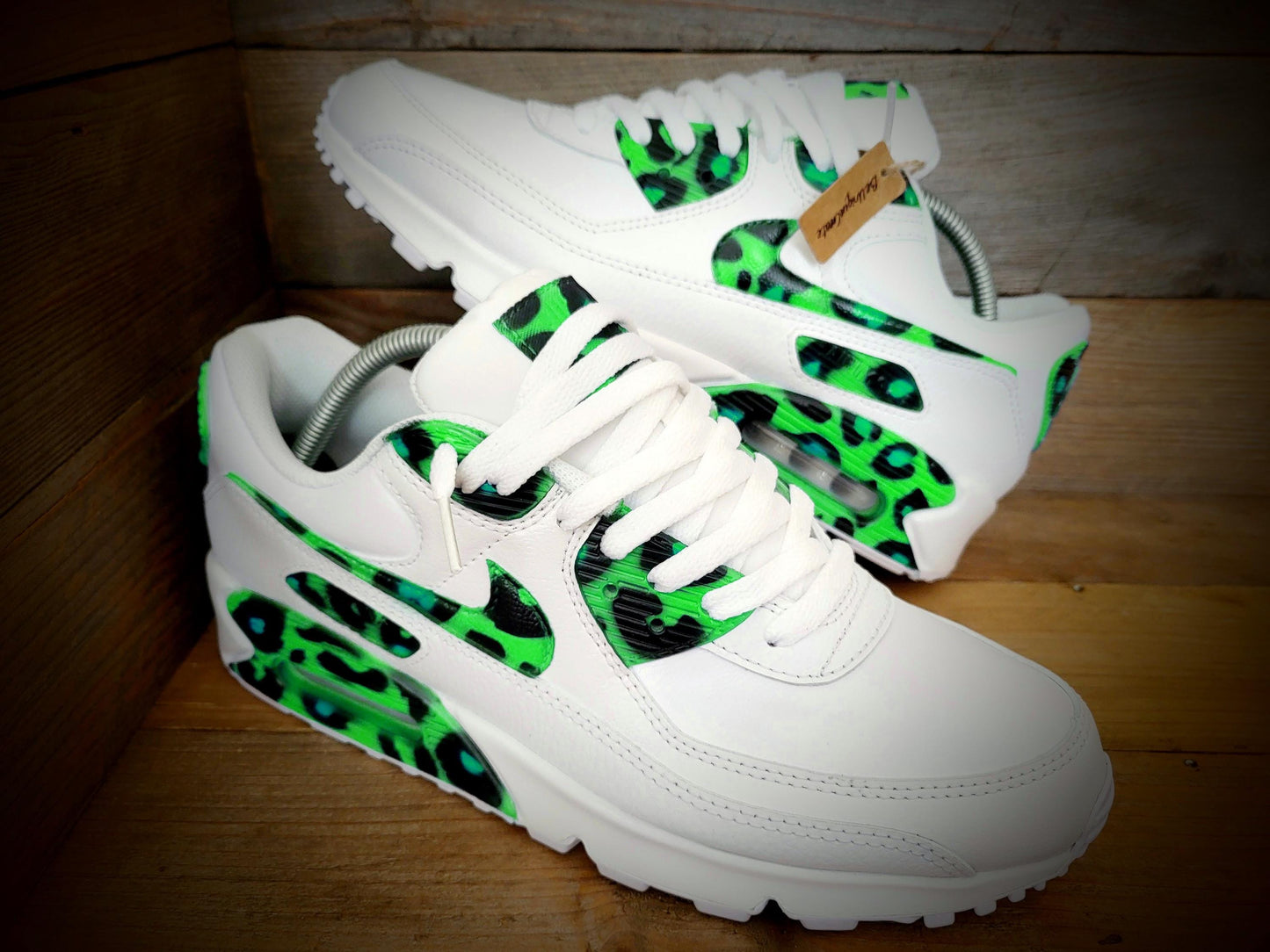 Custom Painted Air Max 90/Sneakers/Shoes/Kicks/Premium/Personalised/Green Leopard Print