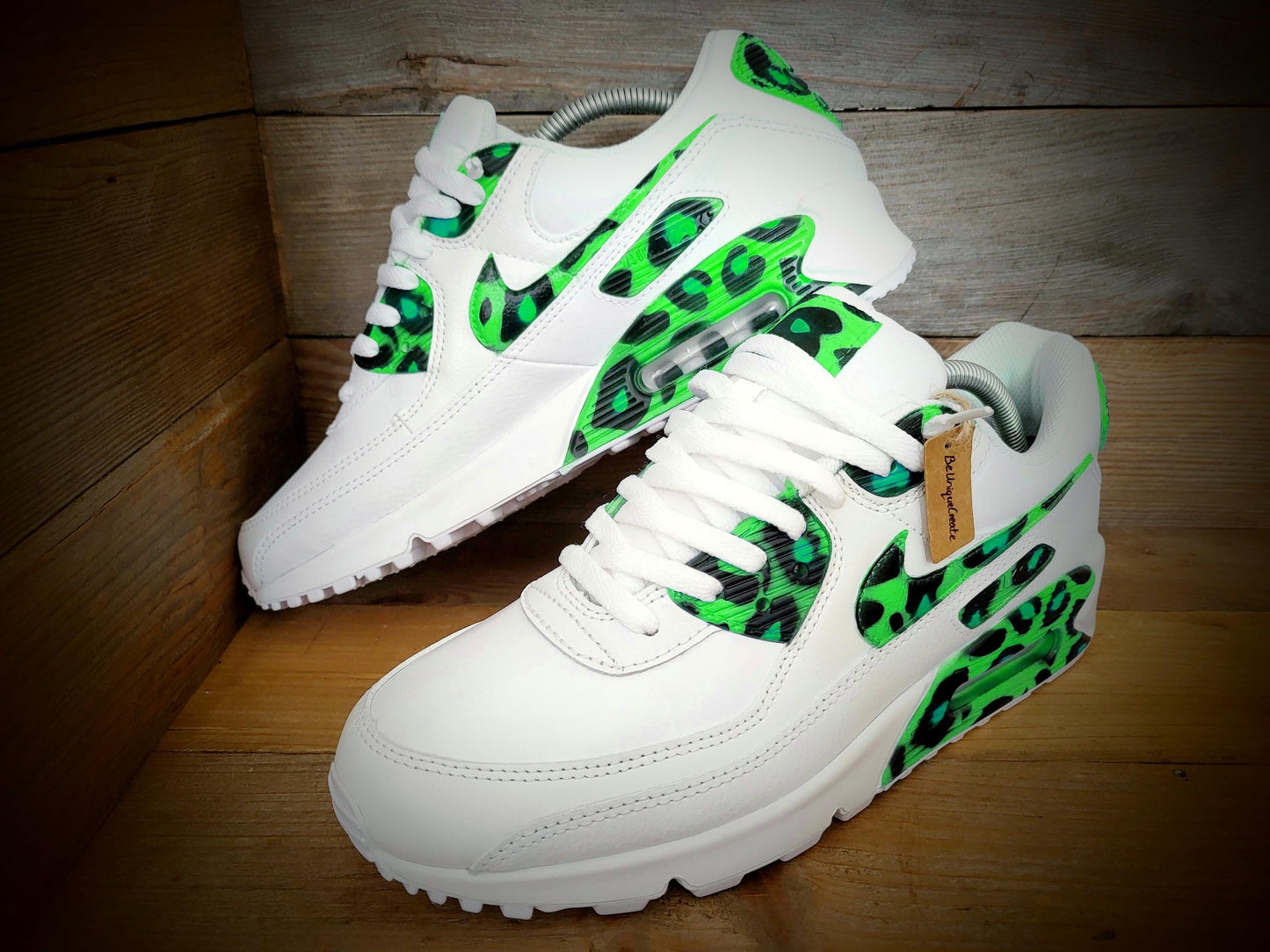 Custom Painted Air Max 90/Sneakers/Shoes/Kicks/Premium/Personalised/Green Leopard Print