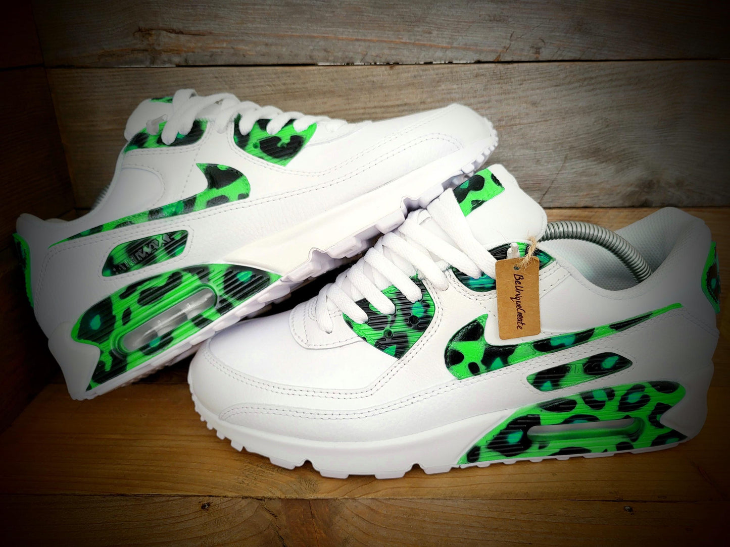 Custom Painted Air Max 90/Sneakers/Shoes/Kicks/Premium/Personalised/Green Leopard Print