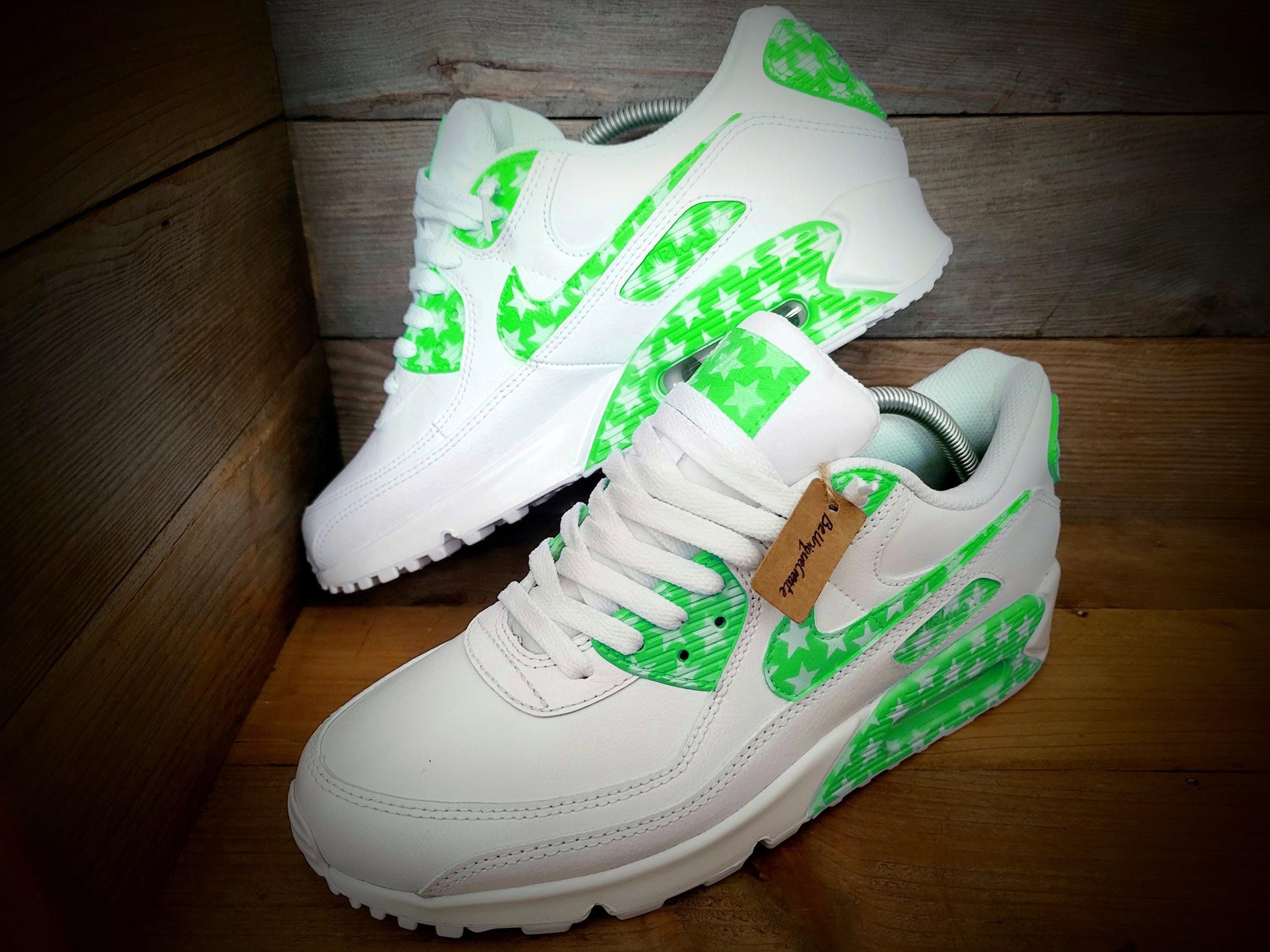 Custom Painted Air Max 90/Sneakers/Shoes/Kicks/Premium/Personalised/Light Green Stars