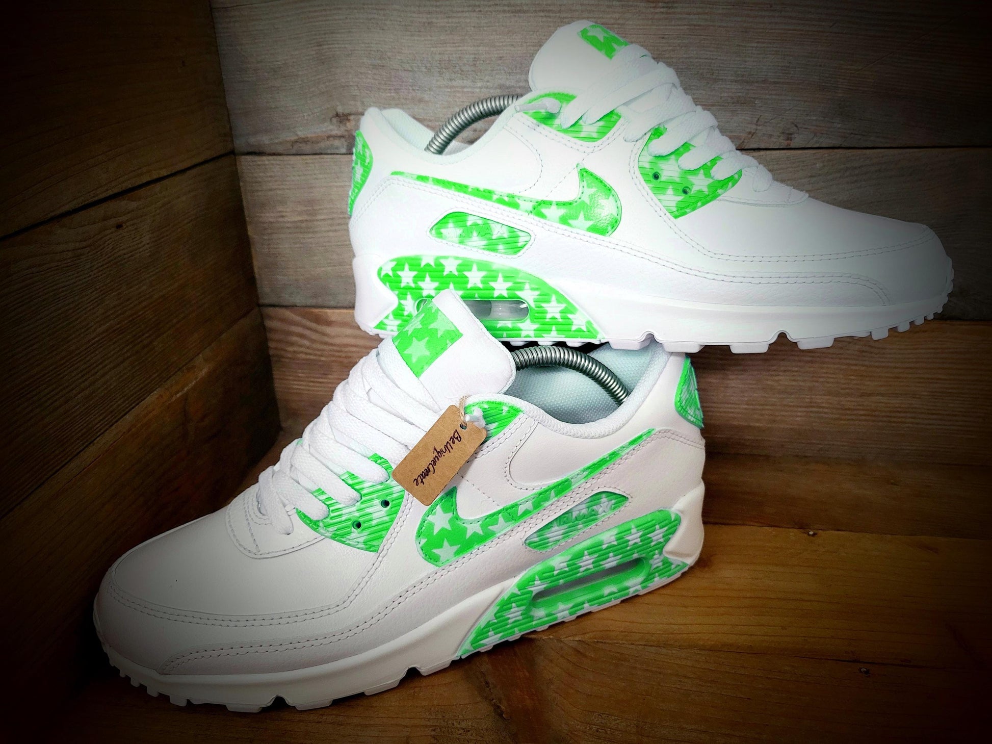 Custom Painted Air Max 90/Sneakers/Shoes/Kicks/Premium/Personalised/Light Green Stars