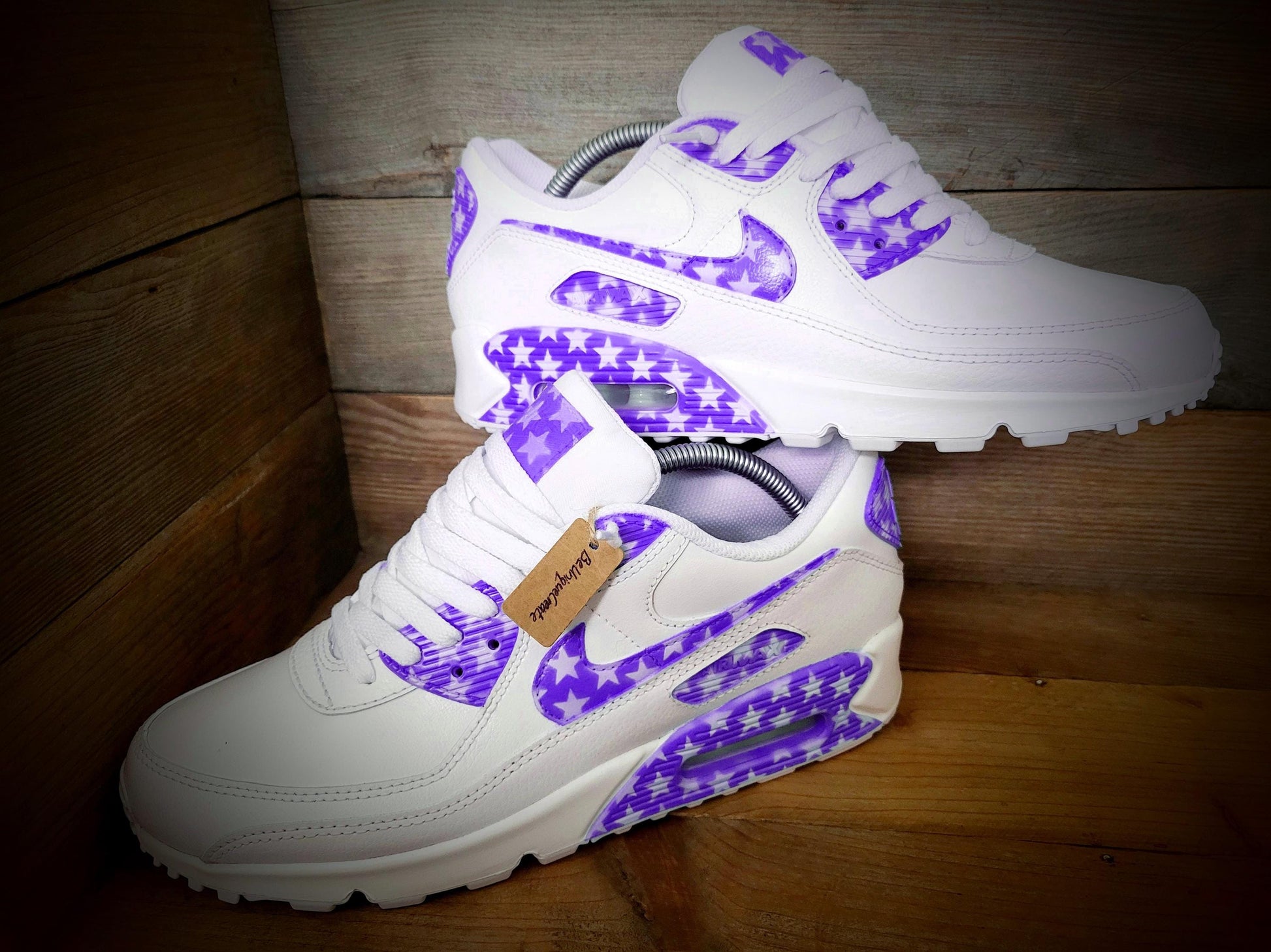 Custom Painted Air Max 90/Sneakers/Shoes/Kicks/Premium/Personalised/Purple Stars