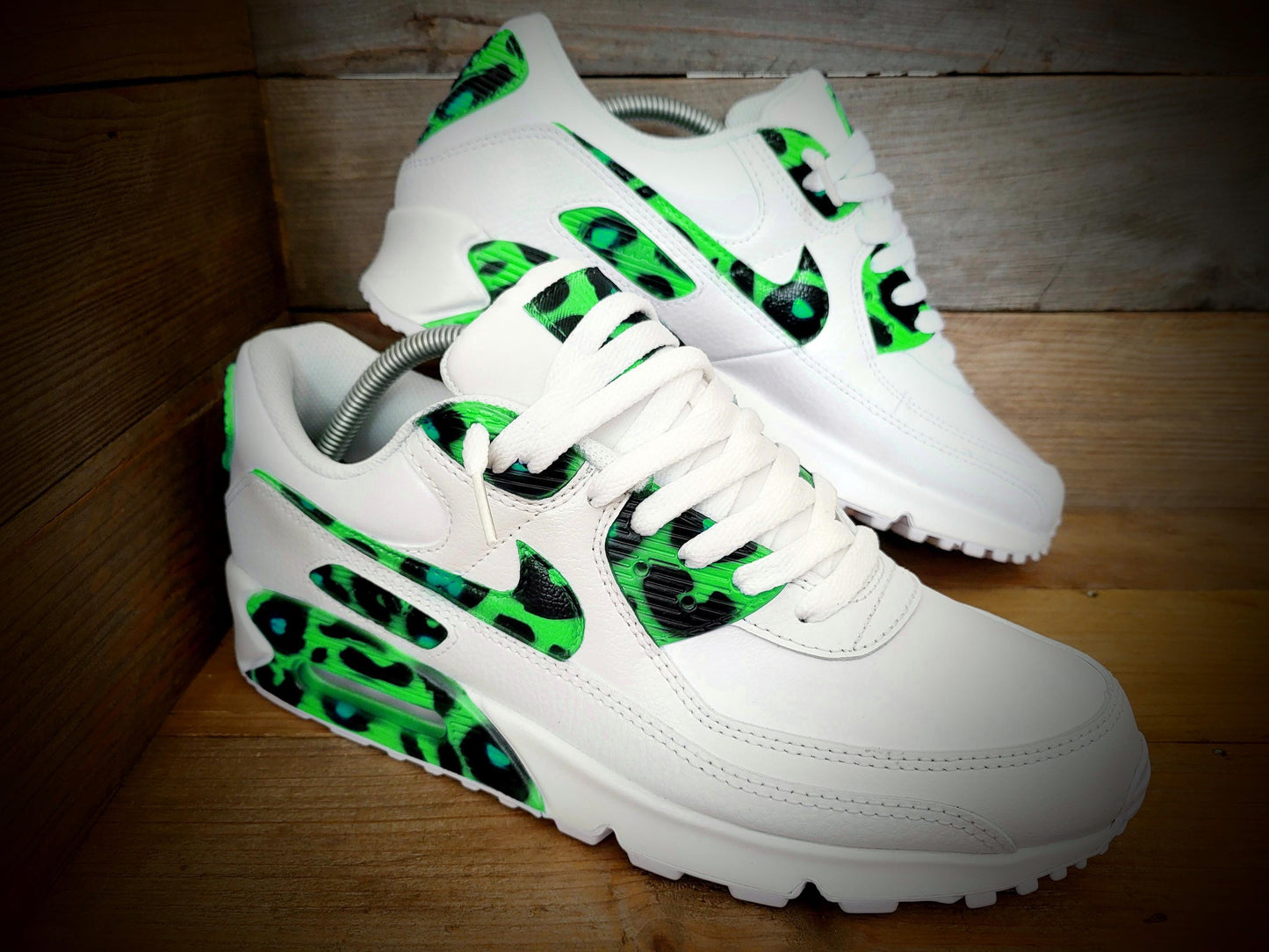 Custom Painted Air Max 90/Sneakers/Shoes/Kicks/Premium/Personalised/Green Leopard Print