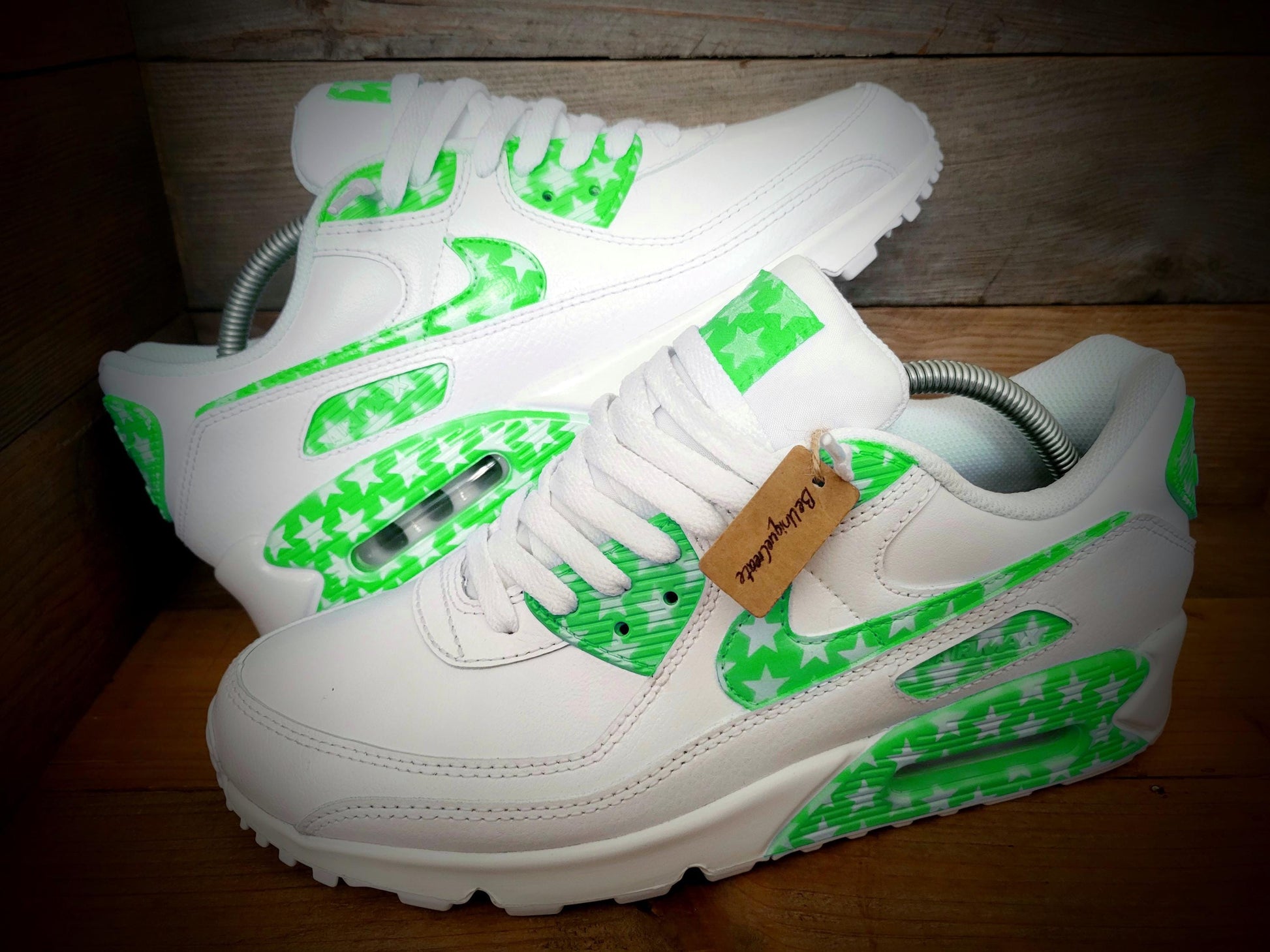 Custom Painted Air Max 90/Sneakers/Shoes/Kicks/Premium/Personalised/Light Green Stars