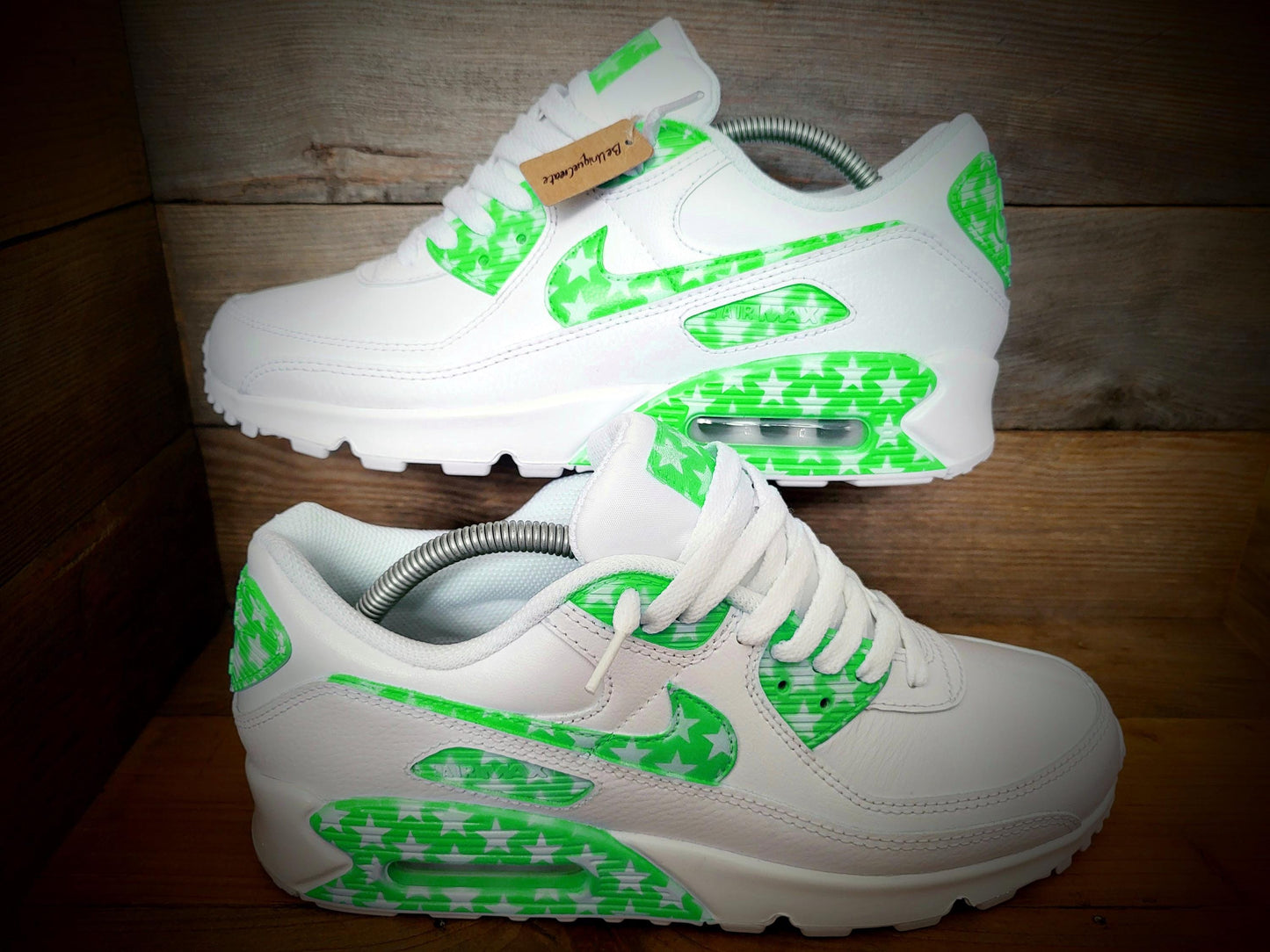 Custom Painted Air Max 90/Sneakers/Shoes/Kicks/Premium/Personalised/Light Green Stars