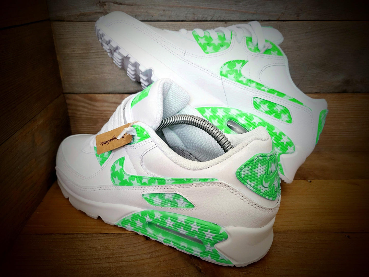 Custom Painted Air Max 90/Sneakers/Shoes/Kicks/Premium/Personalised/Light Green Stars