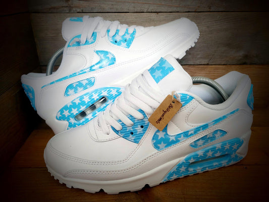 Custom Painted Air Max 90/Sneakers/Shoes/Kicks/Premium/Personalised/Pale Blue Stars