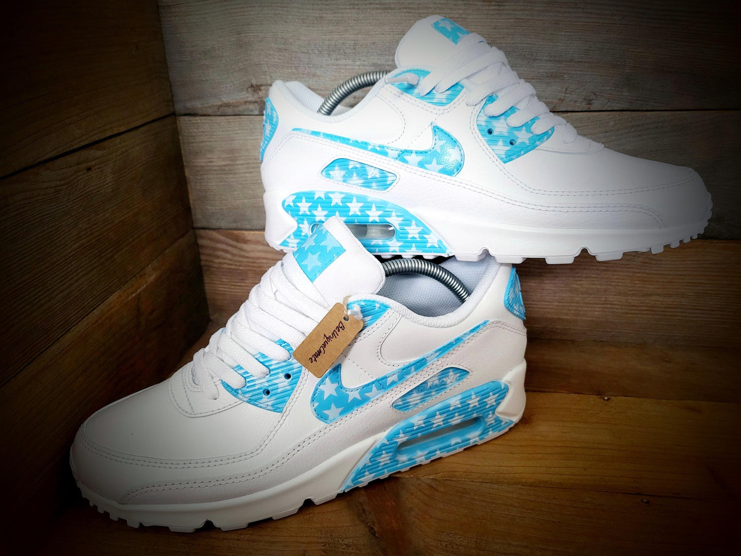 Custom Painted Air Max 90/Sneakers/Shoes/Kicks/Premium/Personalised/Pale Blue Stars