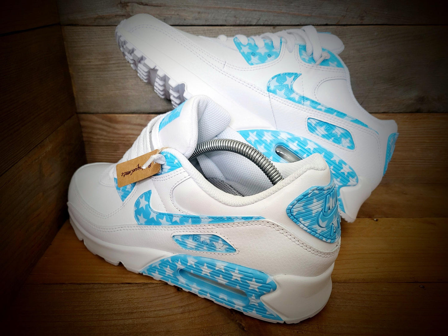 Custom Painted Air Max 90/Sneakers/Shoes/Kicks/Premium/Personalised/Pale Blue Stars