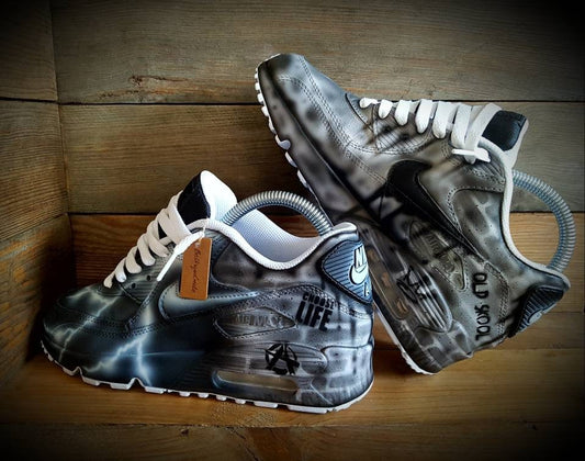 Custom Painted Air Max 90/Sneakers/Shoes/Kicks/Premium/Personalised/Grey Brick Art