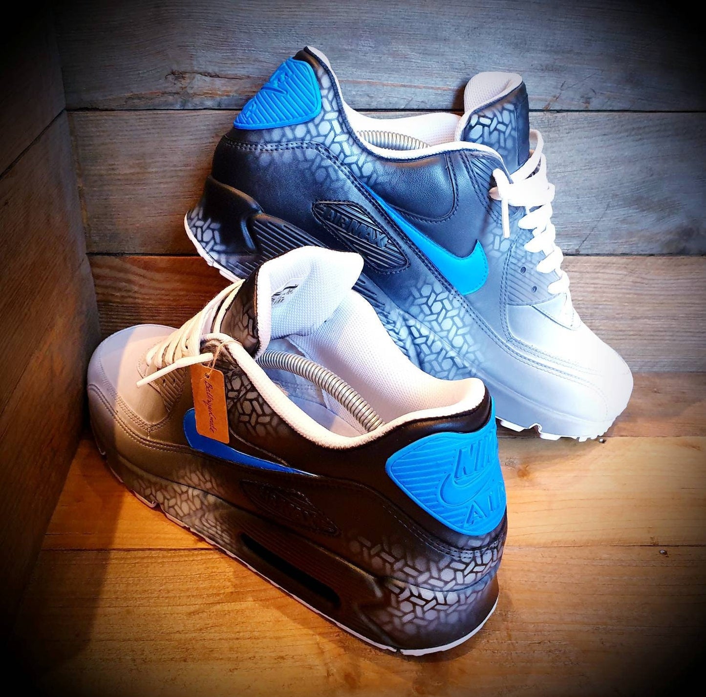 Custom Painted Air Max 90/Sneakers/Shoes/Kicks/Premium/Personalised/Neon Blue Graffiti