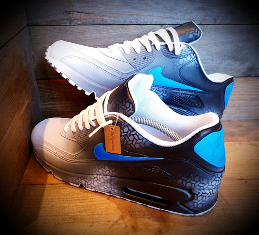 Custom Painted Air Max 90/Sneakers/Shoes/Kicks/Premium/Personalised/Neon Blue Graffiti