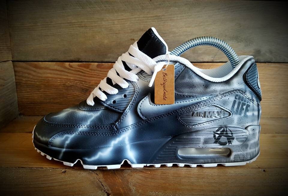 Custom Painted Air Max 90/Sneakers/Shoes/Kicks/Premium/Personalised/Grey Brick Art