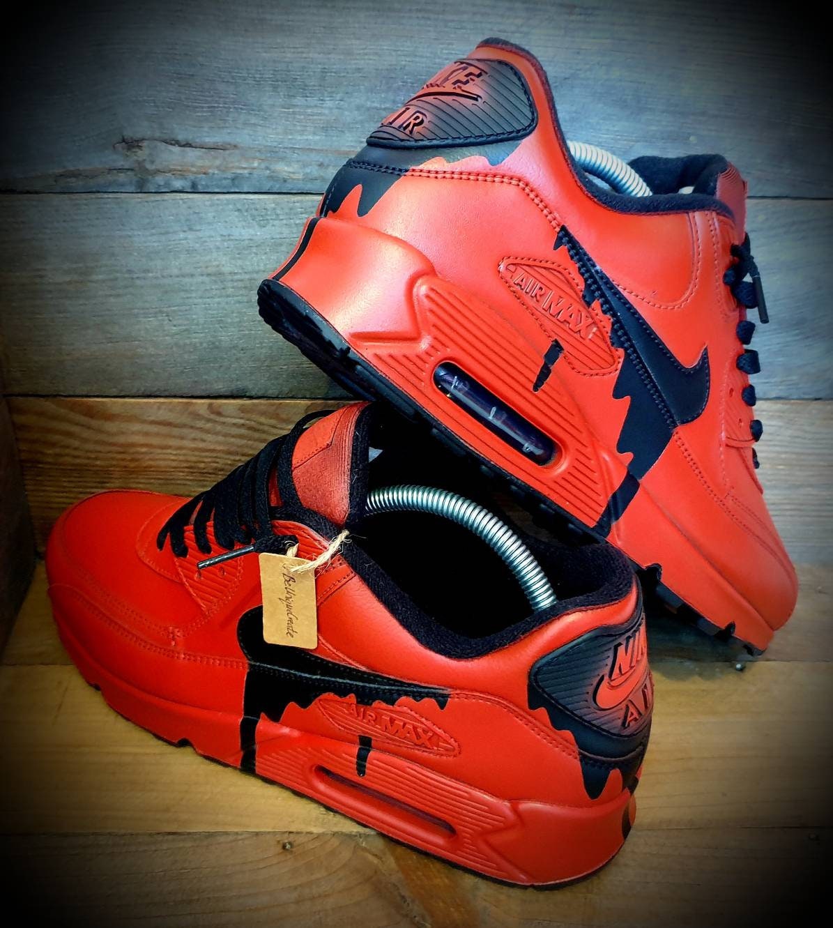 Custom Painted Air Max 90/Sneakers/Shoes/Kicks/Premium/Personalised/Classic Drip-Red
