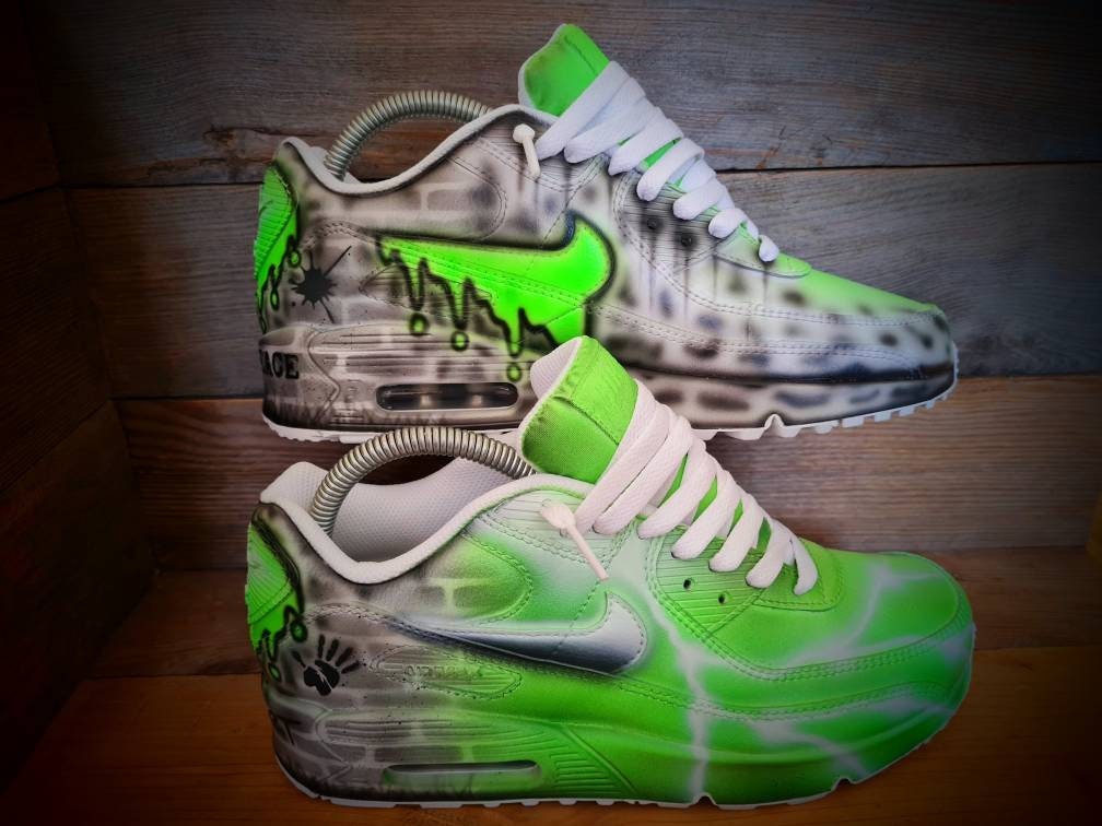 Custom Painted Air Max 90/Sneakers/Shoes/Kicks/Premium/Personalised/Green Brick Art