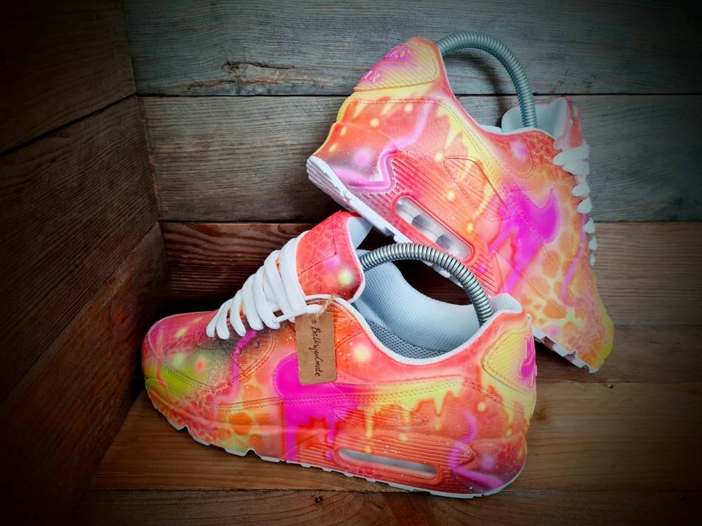Custom Painted Air Max 90/Sneakers/Shoes/Kicks/Art/Orange-Yellow Graffiti