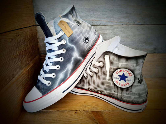 Custom Painted Chuck Taylor All Star Classic High Top/Sneakers/Shoes/Kicks/Art/Grey Brick Art
