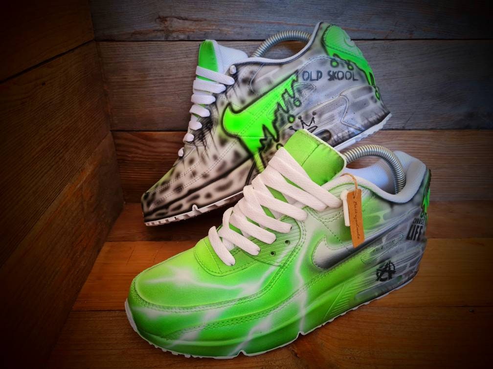 Custom Painted Air Max 90/Sneakers/Shoes/Kicks/Premium/Personalised/Green Brick Art