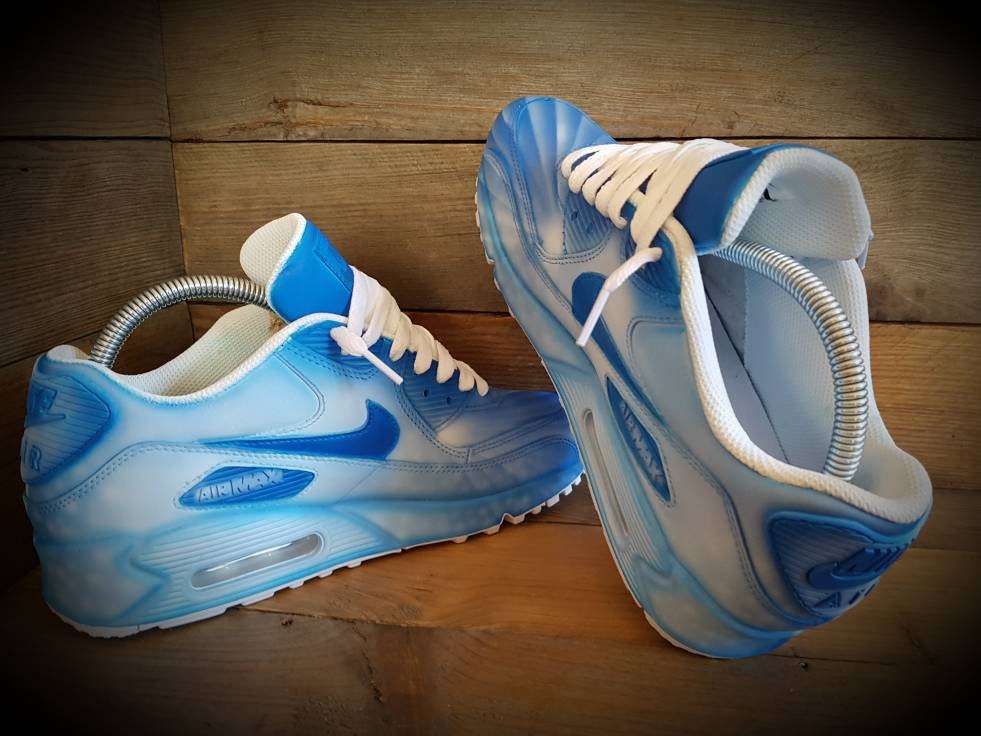 Custom Painted Air Max 90/Sneakers/Shoes/Kicks/Premium/Personalised/Icey Drip-Blue