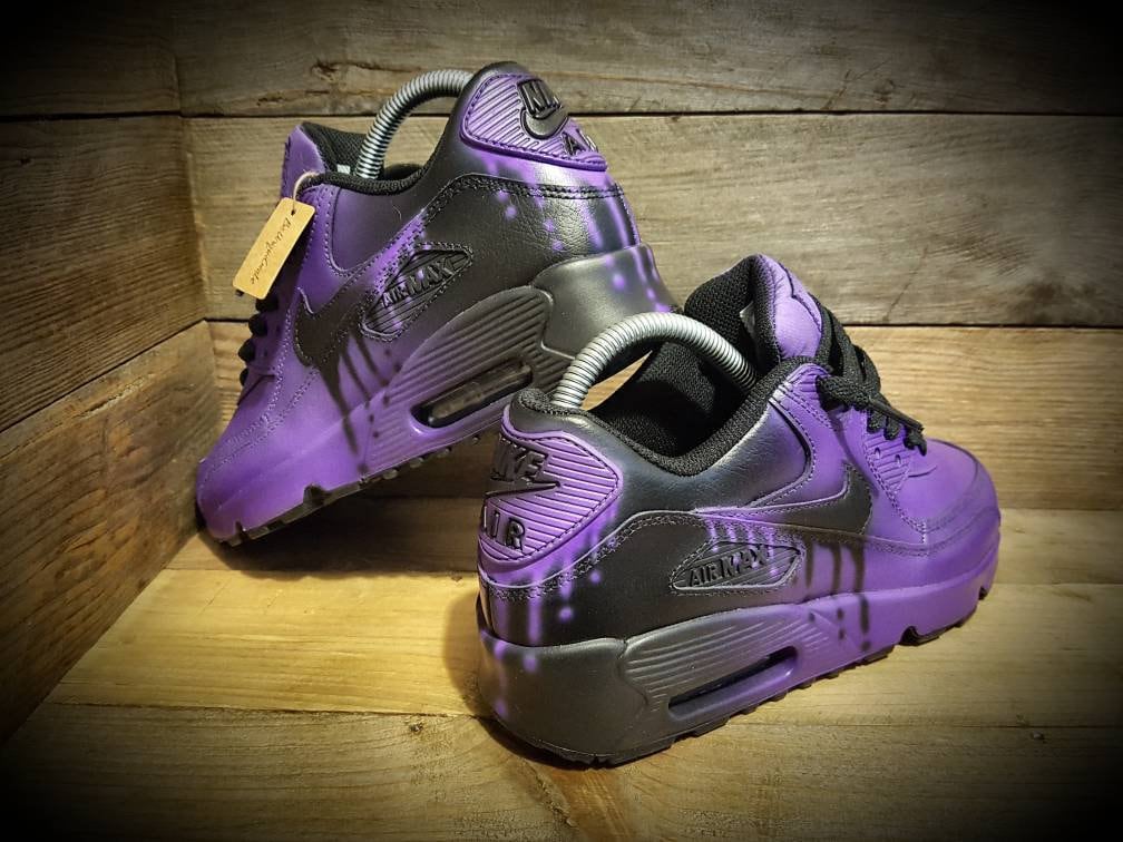 Custom Painted Air Max 90/Sneakers/Shoes/Kicks/Premium/Personalised/Black Fade-Purple