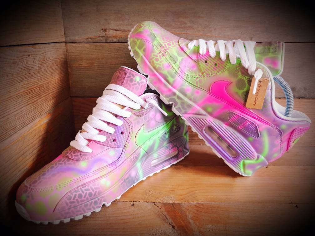 Custom Painted Air Max 90/Sneakers/Shoes/Kicks/Premium/Personalised/Pink-Purple Graffiti