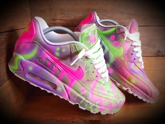 Custom Painted Air Max 90/Sneakers/Shoes/Kicks/Premium/Personalised/Pink-Purple Graffiti