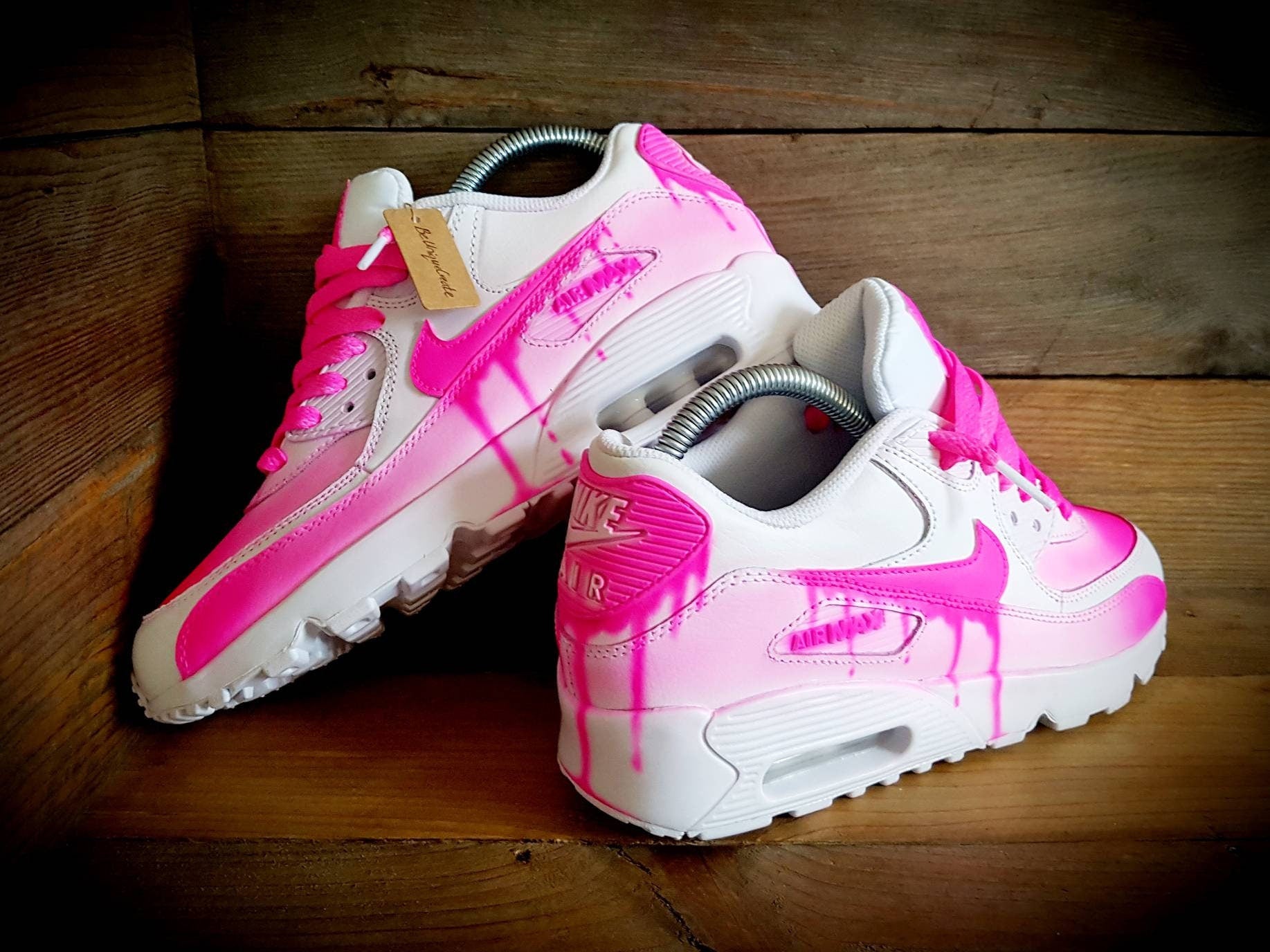 Custom Painted Air Max 90/Sneakers/Shoes/Kicks/Premium/Personalised/Drip Fade-Neon Pink