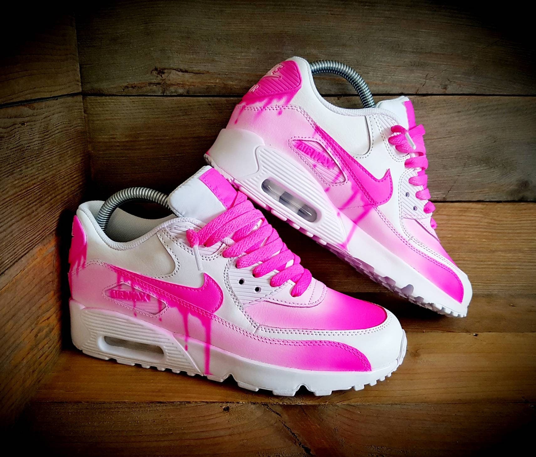 Custom Painted Air Max 90/Sneakers/Shoes/Kicks/Premium/Personalised/Drip Fade-Neon Pink