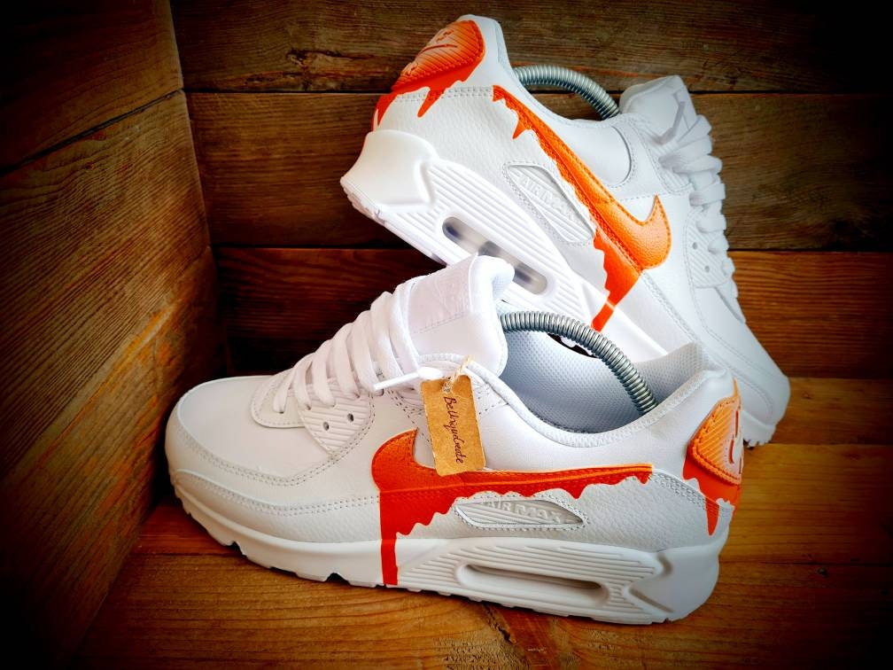 Custom Painted Air Max 90/Sneakers/Shoes/Kicks/Premium/Personalised/Speckled Drip-Orange