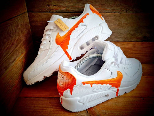 Custom Painted Air Max 90/Sneakers/Shoes/Kicks/Premium/Personalised/Speckled Drip-Orange