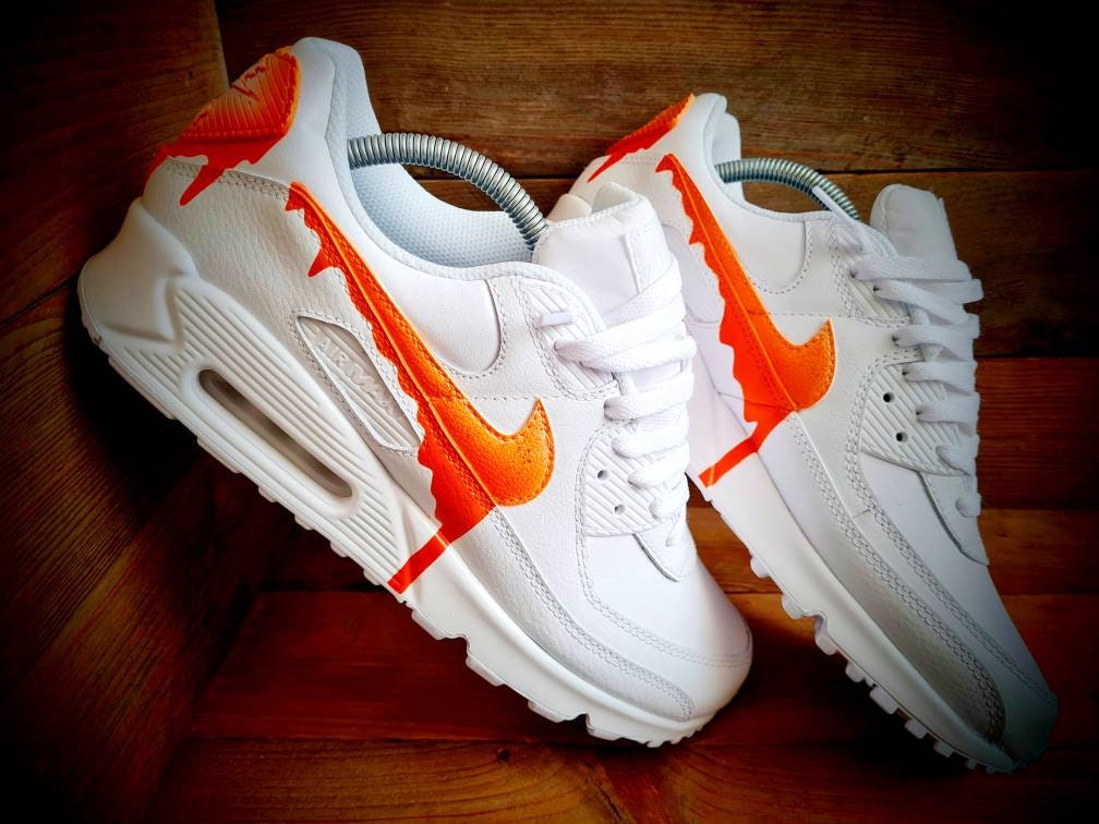 Custom Painted Air Max 90/Sneakers/Shoes/Kicks/Premium/Personalised/Speckled Drip-Orange