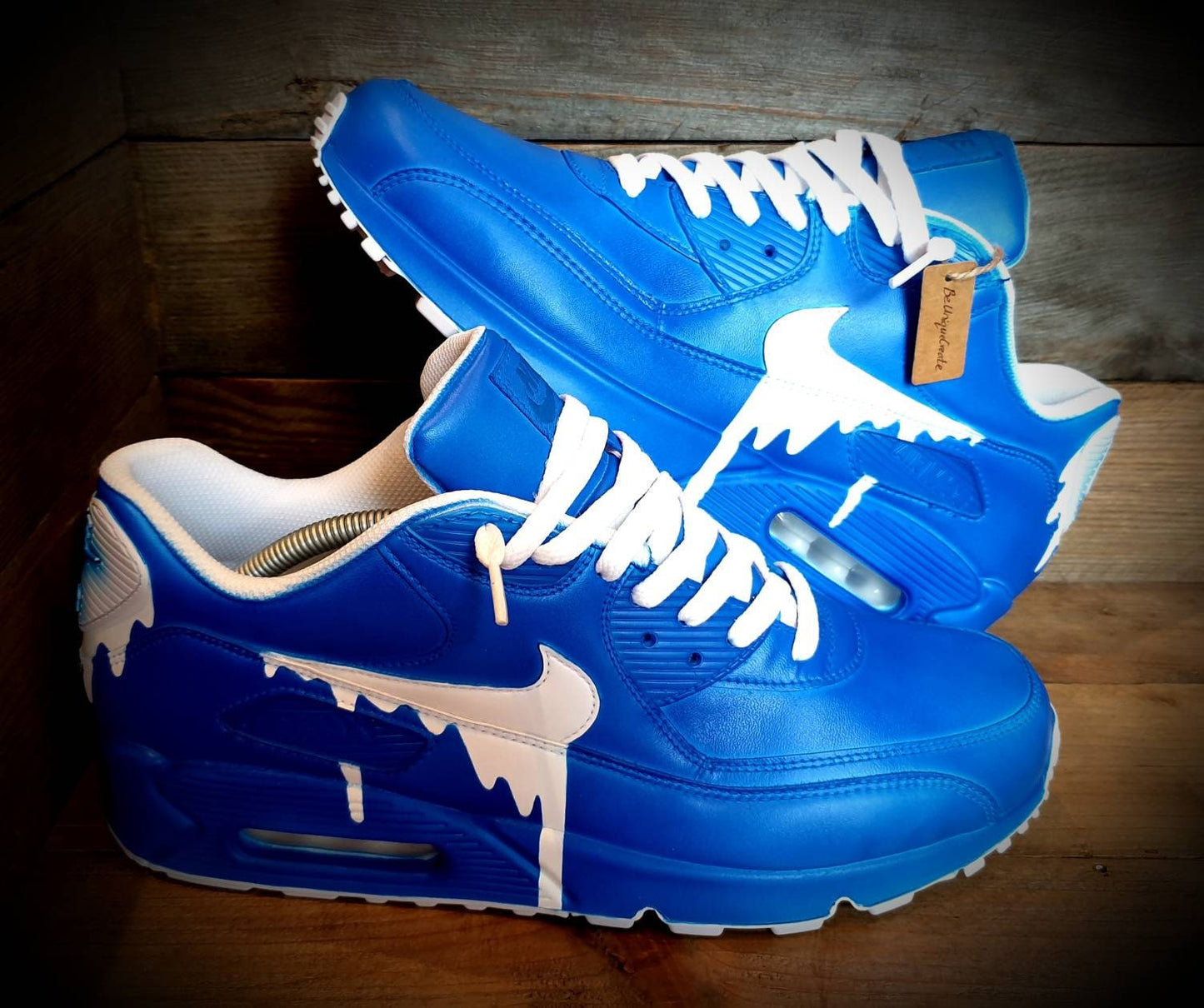 Custom Painted Air Max 90/Sneakers/Shoes/Kicks/Premium/Personalised/Classic Drip-Blue