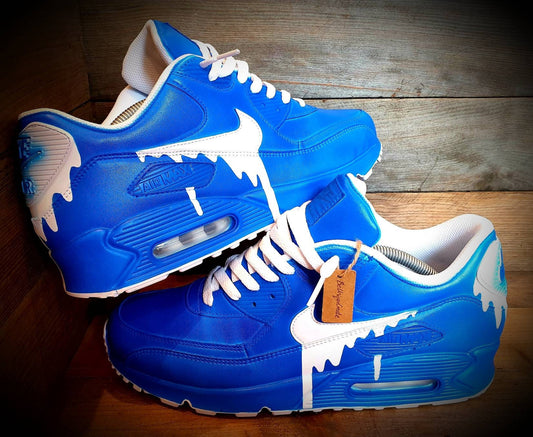 Custom Painted Air Max 90/Sneakers/Shoes/Kicks/Premium/Personalised/Classic Drip-Blue