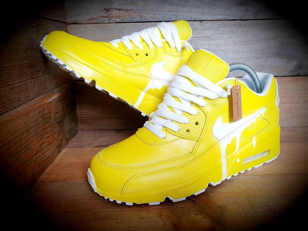Custom Painted Air Max 90/Sneakers/Shoes/Kicks/Premium/Personalised/Classic Drip-Yellow