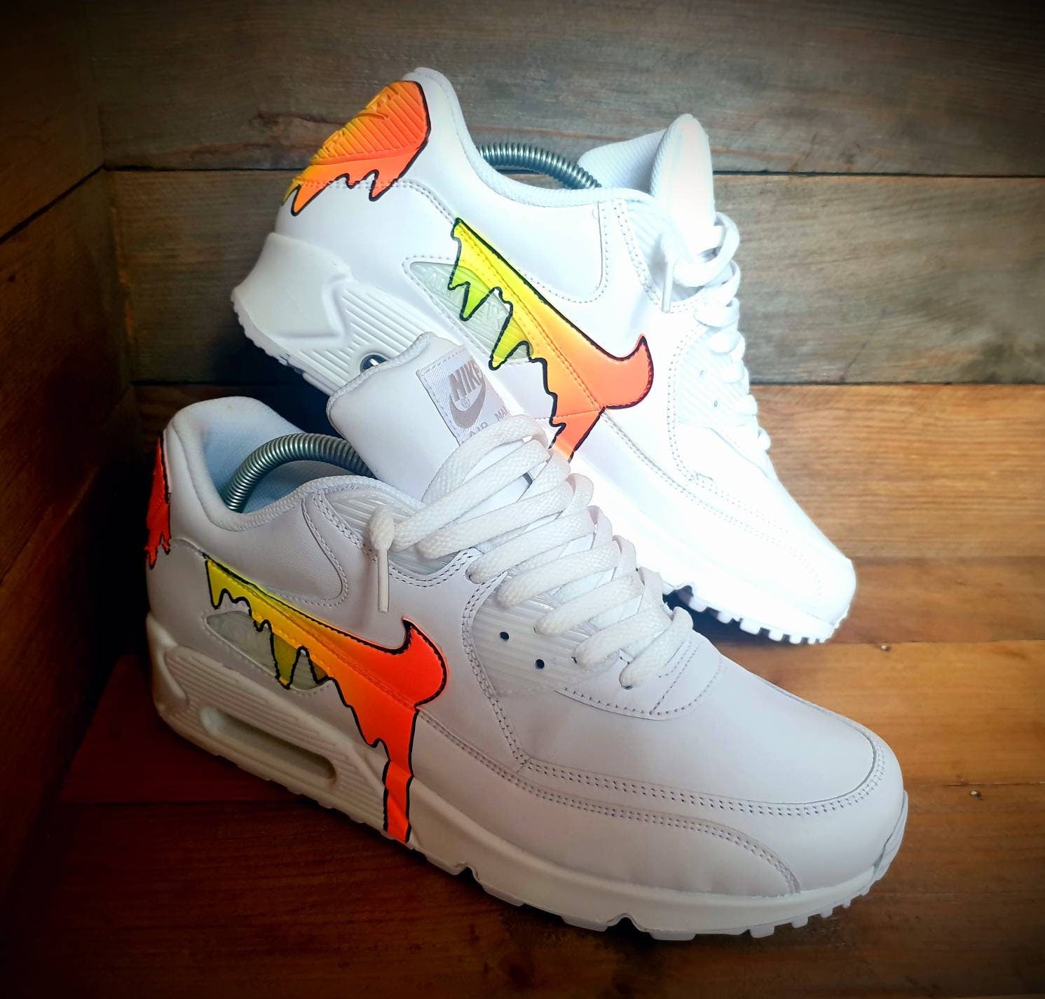 Custom Painted Air Max 90/Sneakers/Shoes/Kicks/Premium/Personalised/Neon Orange Drip