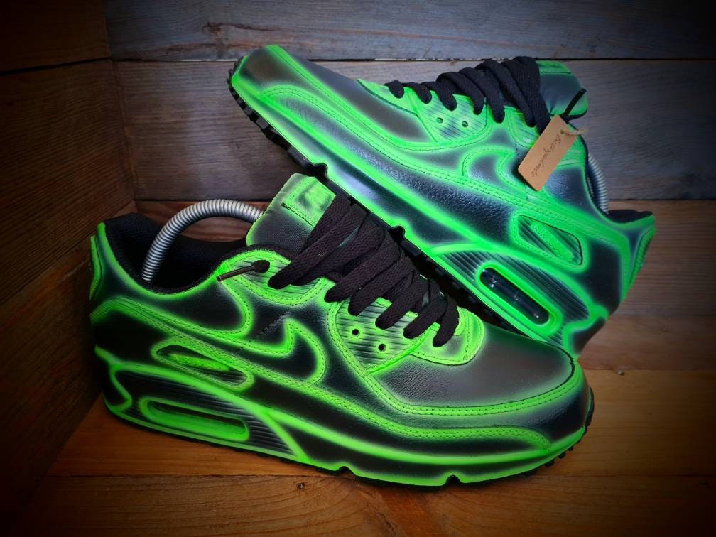 Custom Painted Air Max 90/Sneakers/Shoes/Kicks/Premium/Personalised/Neon Green Cartoon