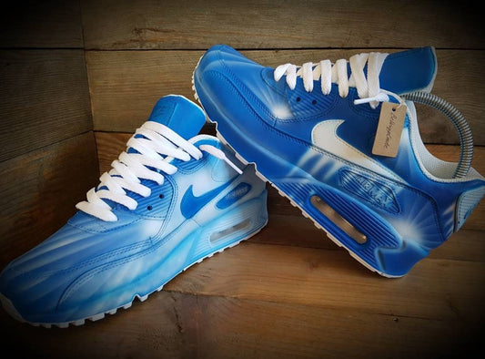 Custom Painted Air Max 90/Sneakers/Shoes/Kicks/Premium/Personalised/Icey Drip-Blue