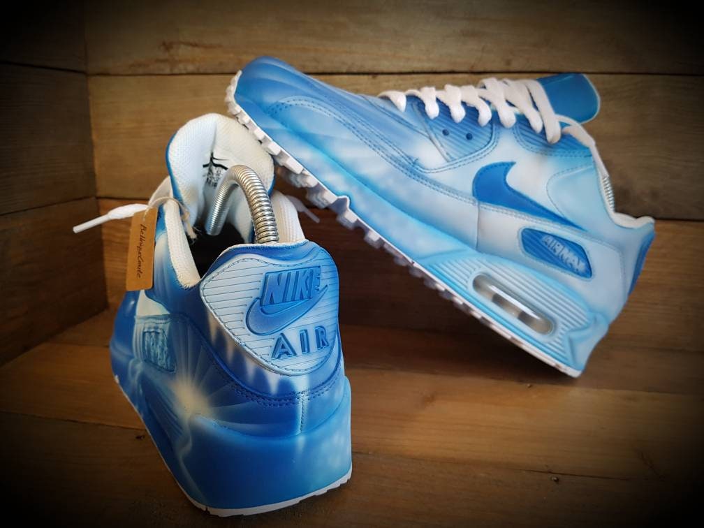 Custom Painted Air Max 90/Sneakers/Shoes/Kicks/Premium/Personalised/Icey Drip-Blue