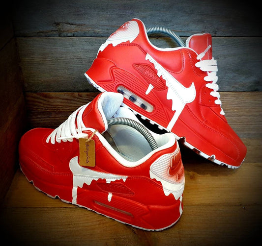 Custom Painted Air Max 90/Sneakers/Shoes/Kicks/Premium/Personalised/Classic Drip-Red