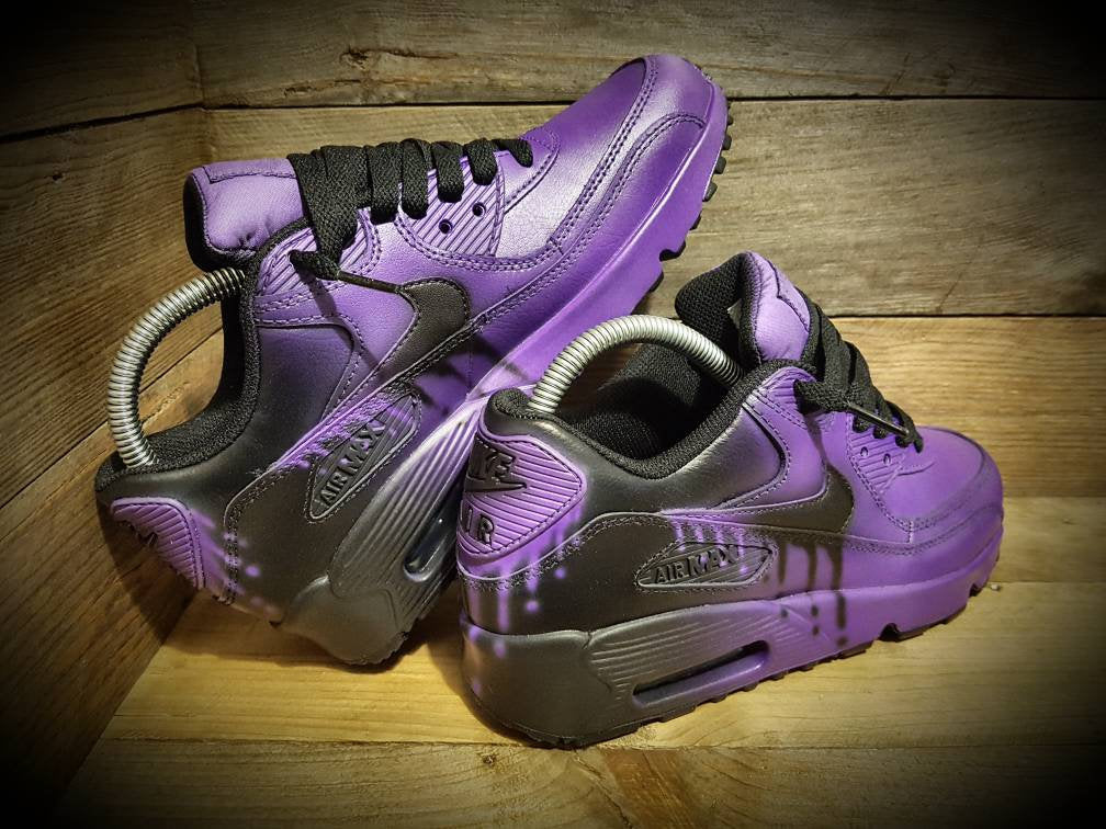 Custom Painted Air Max 90/Sneakers/Shoes/Kicks/Premium/Personalised/Black Fade-Purple