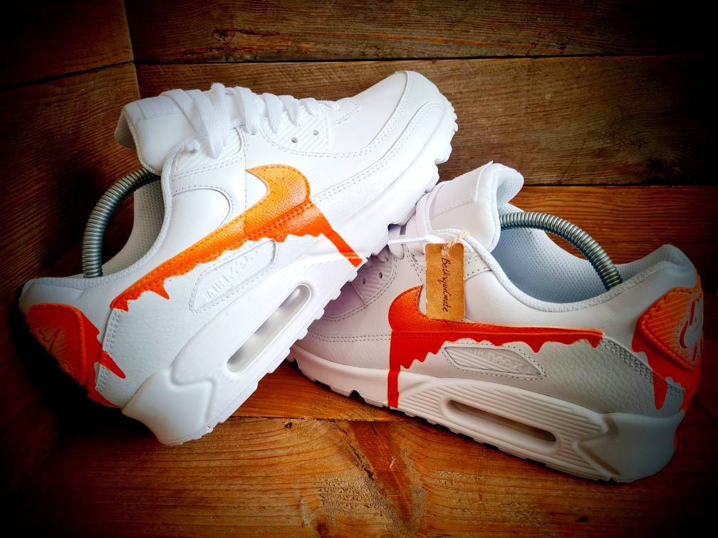 Custom Painted Air Max 90/Sneakers/Shoes/Kicks/Premium/Personalised/Speckled Drip-Orange