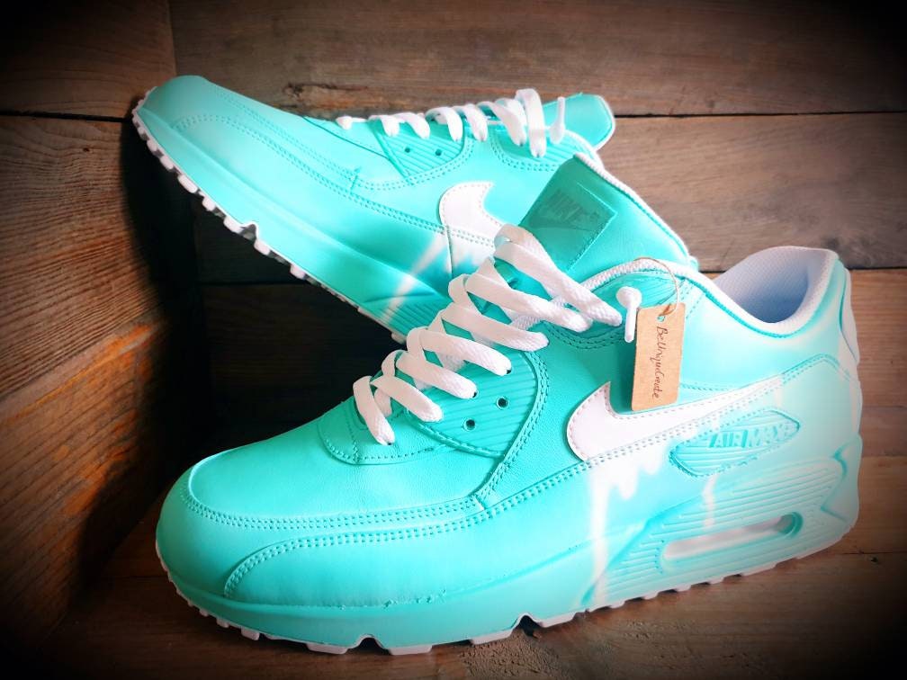 Custom Painted Air Max 90/Sneakers/Shoes/Kicks/Premium/Personalised/Classic Drip-Aqua